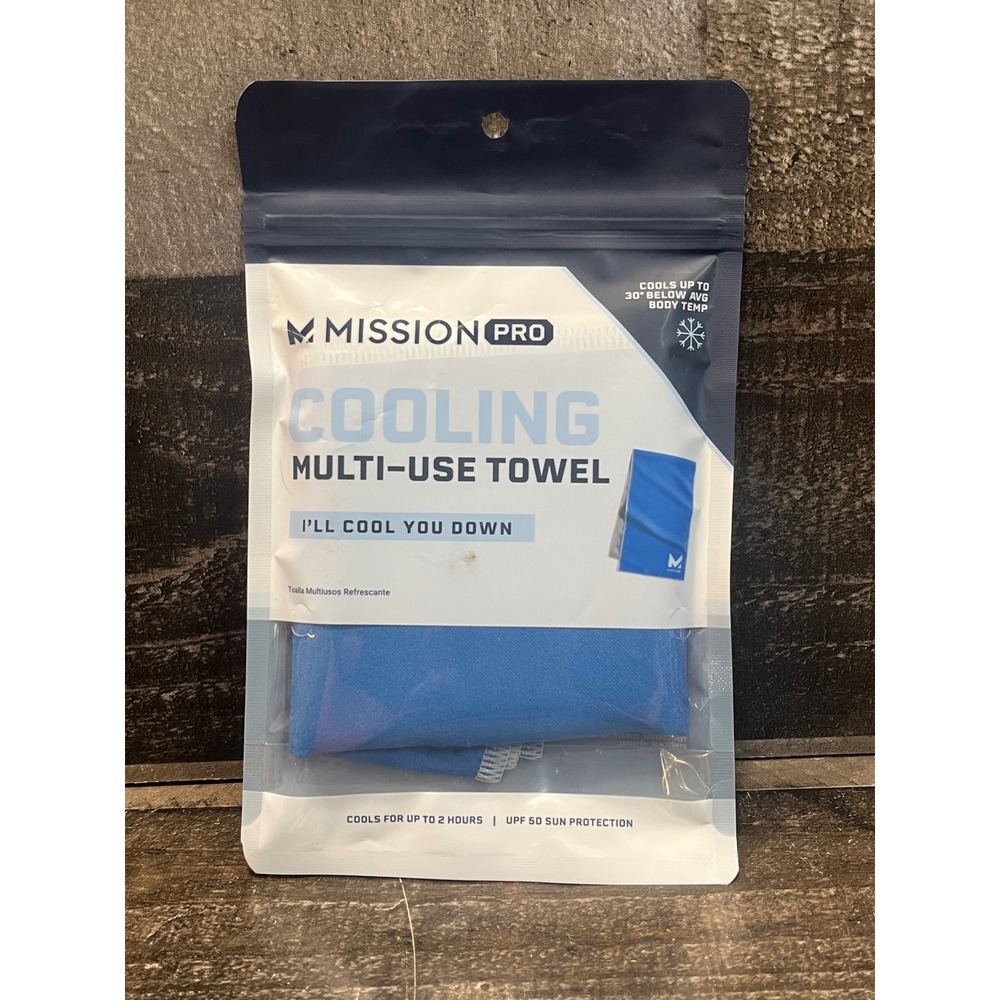 Mission Pro Cooling Multi-Use Towel Blue 9in x 32in UPF 50 Sun Protection 111920